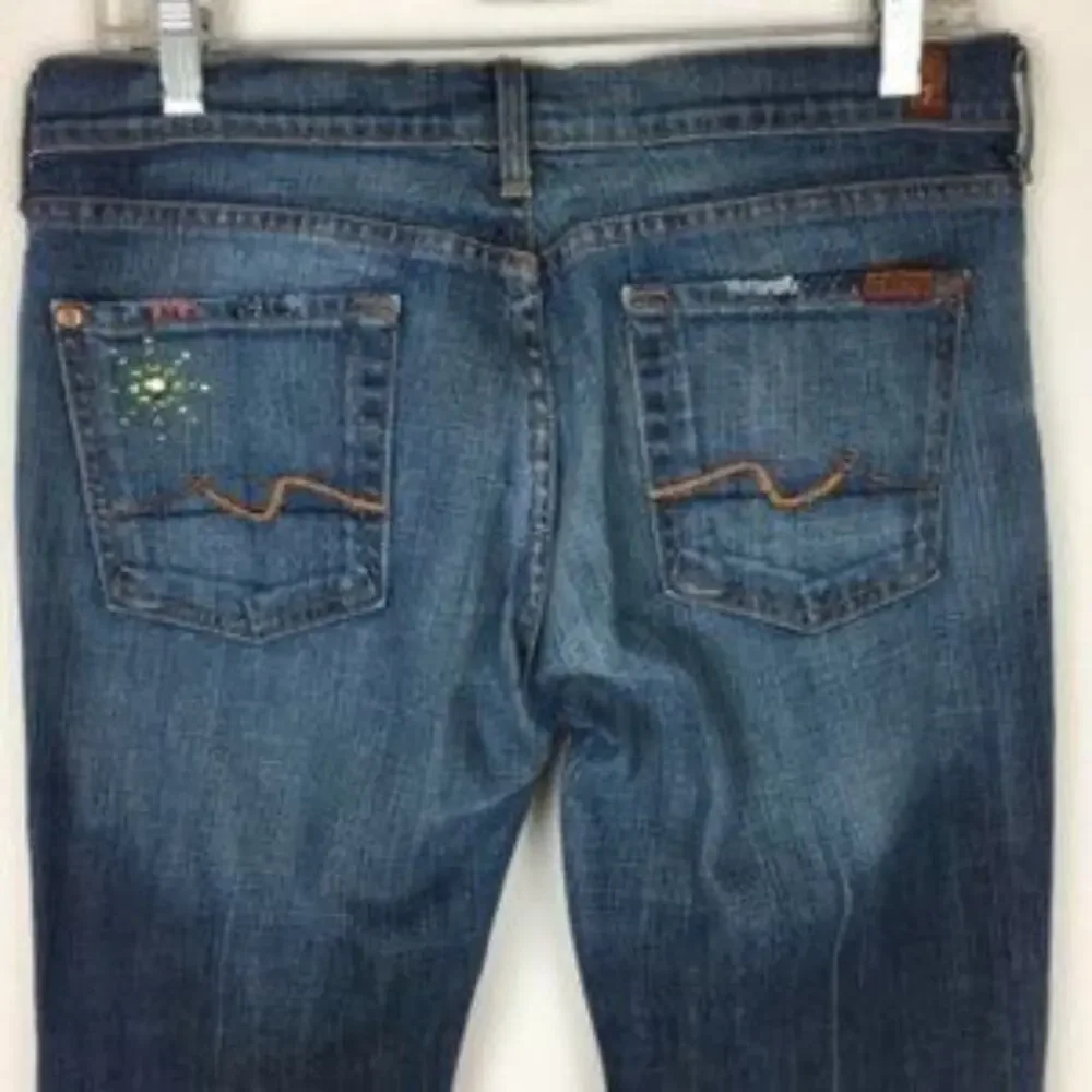 7 for all Mankind Blue Denim Embellished  boot cut Y2K jeans  30
